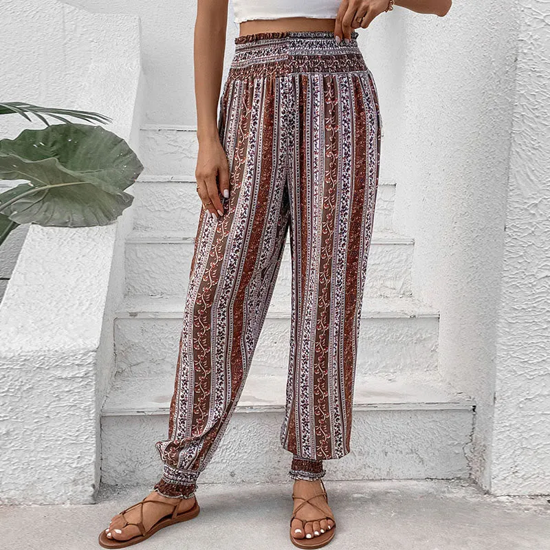 Olivenorma Boho-Haremshose aus Viskose mit Streifen