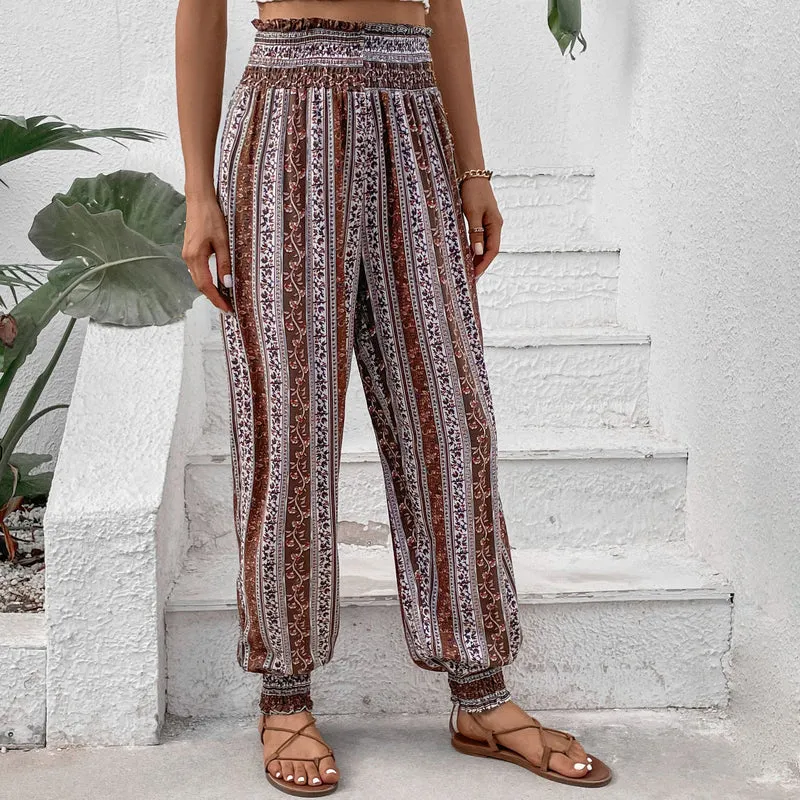Olivenorma Boho-Haremshose aus Viskose mit Streifen