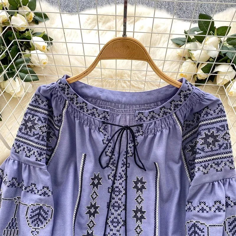 Olivenorma Boho Style Demokratische Stickerei Damen Shirt