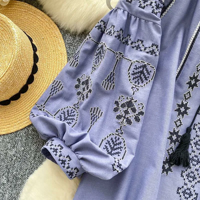 Olivenorma Boho Style Demokratische Stickerei Damen Shirt