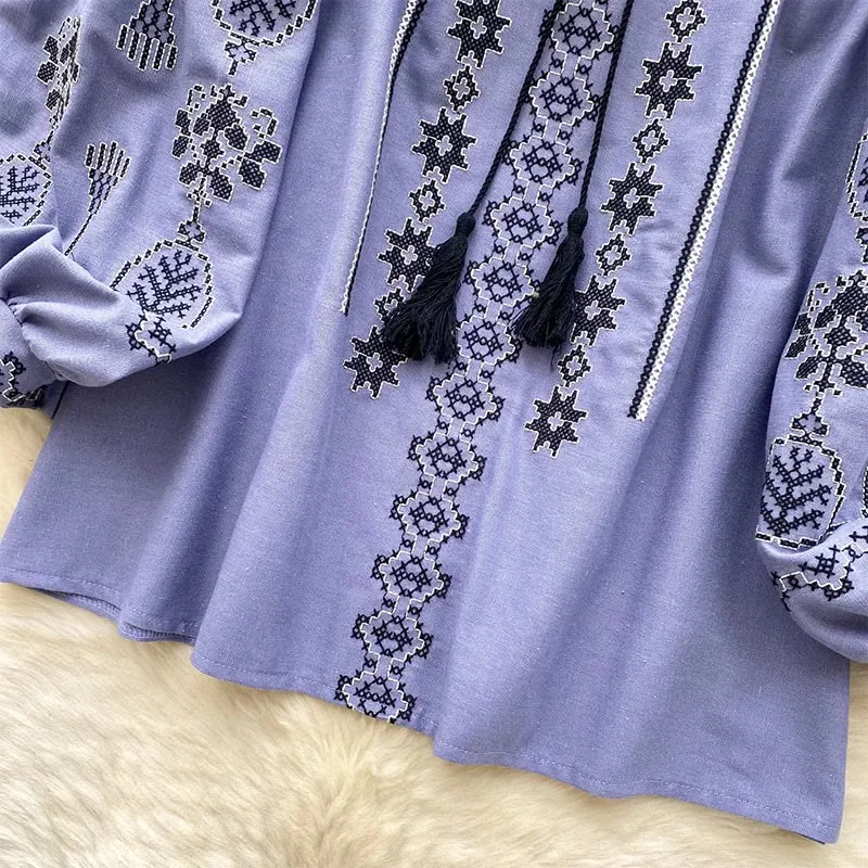 Olivenorma Boho Style Demokratische Stickerei Damen Shirt
