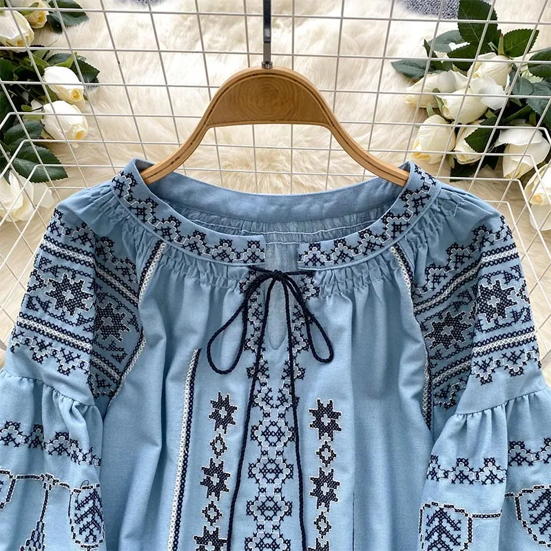 Olivenorma Boho Style Demokratische Stickerei Damen Shirt