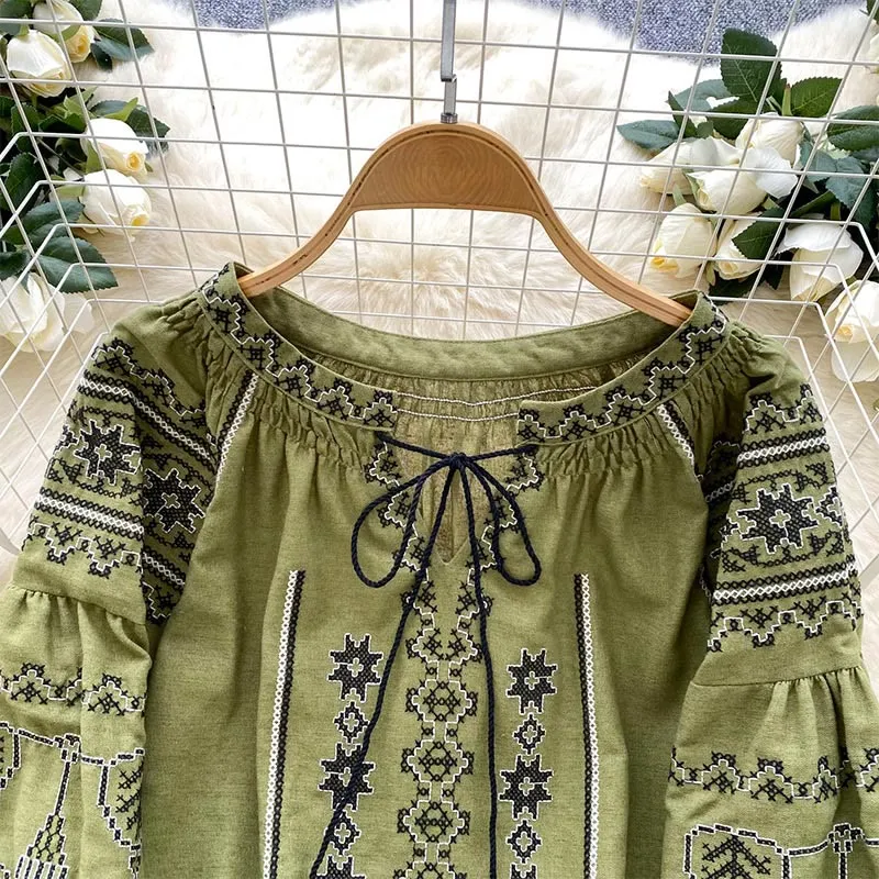 Olivenorma Boho Style Demokratische Stickerei Damen Shirt