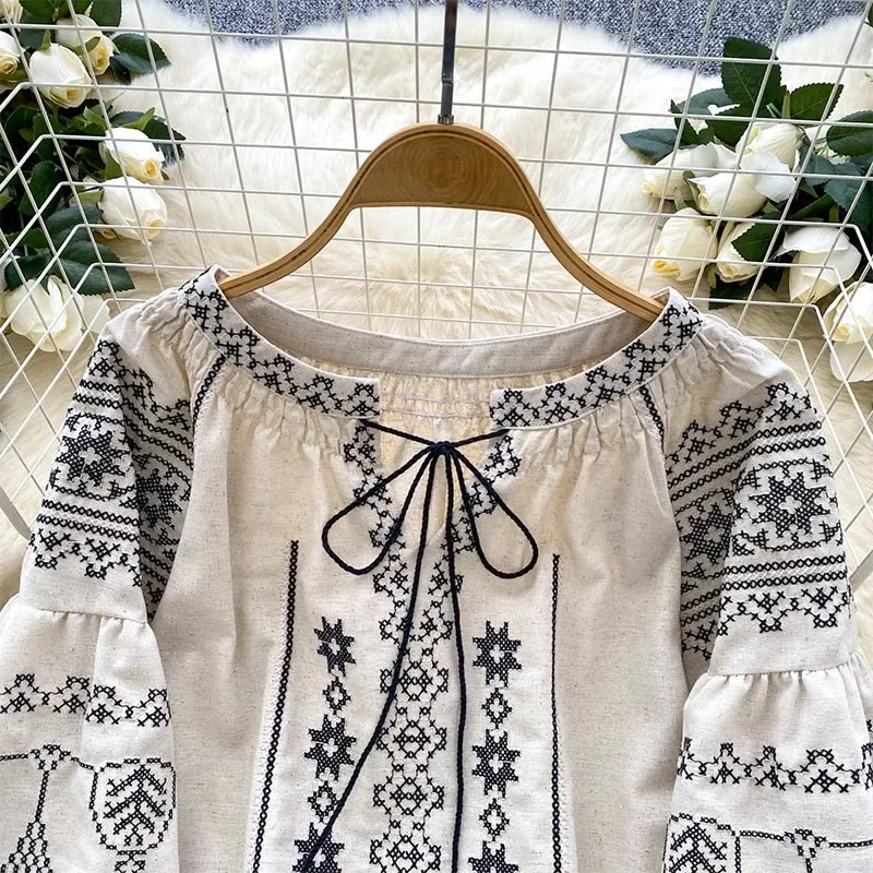 Olivenorma Boho Style Demokratische Stickerei Damen Shirt
