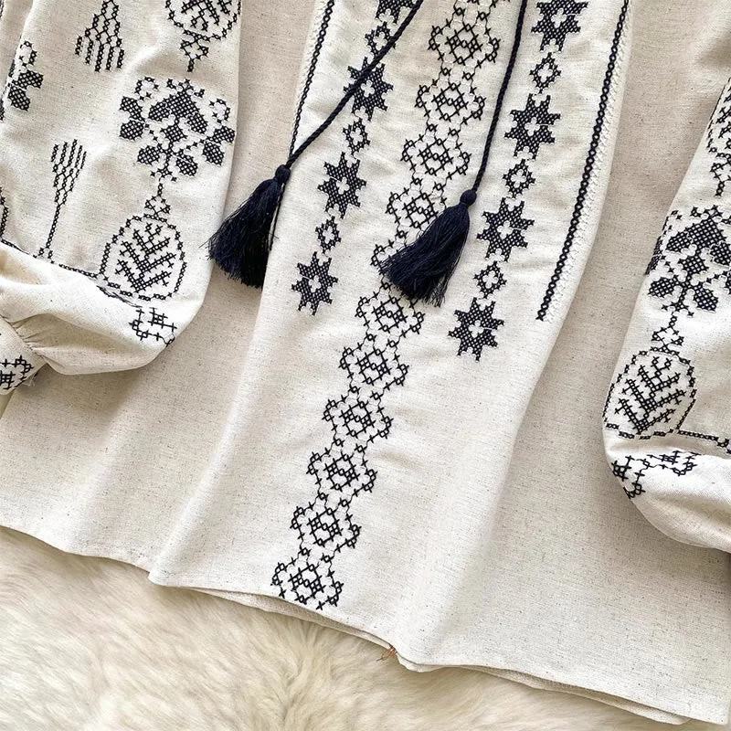 Olivenorma Boho Style Demokratische Stickerei Damen Shirt