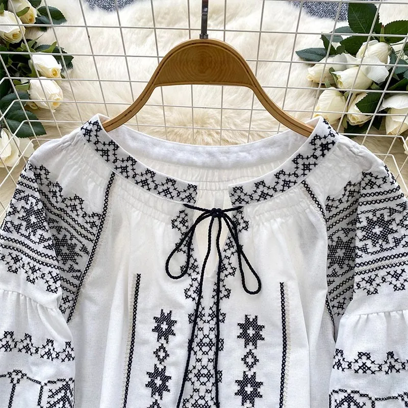 Olivenorma Boho Style Demokratische Stickerei Damen Shirt