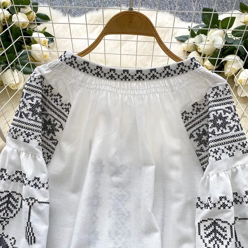 Olivenorma Boho Style Demokratische Stickerei Damen Shirt
