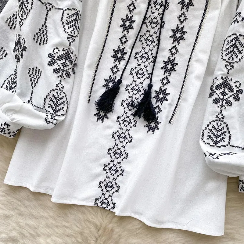 Olivenorma Boho Style Demokratische Stickerei Damen Shirt