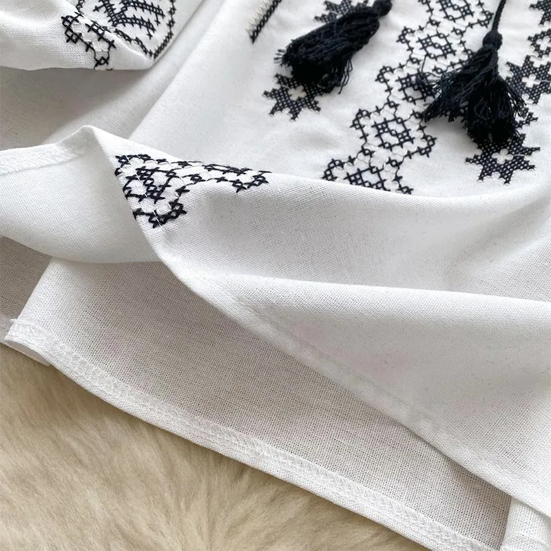 Olivenorma Boho Style Demokratische Stickerei Damen Shirt