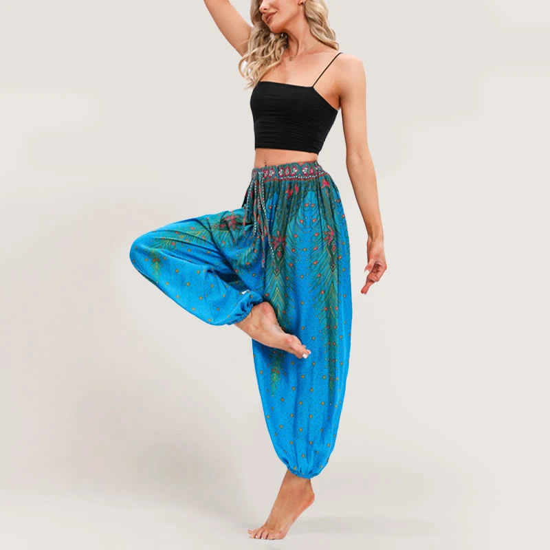 Olivenorma Celestial Print Boho Damen Haremshose mit elastischer Taille