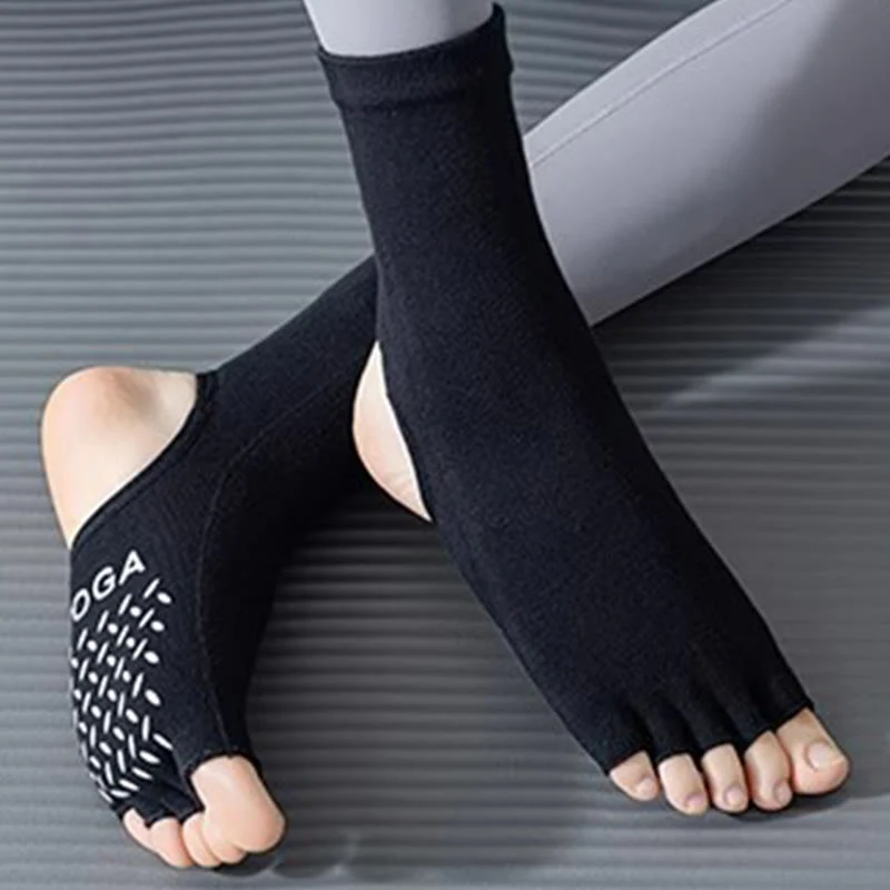 Olivenorma Damen-Pilatessocken mit rutschfestem Grip, atmungsaktiver Zehentrennung und stabilem Design für Studiotraining, offene Zehenpartie, Fünf-Zehen-Yogasocken