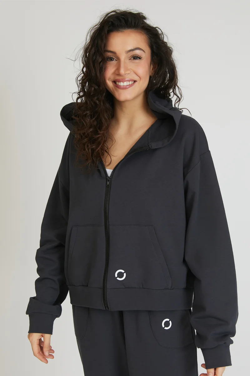 Felpa Donna Over Cappuccio FLAG Grigio Piombo