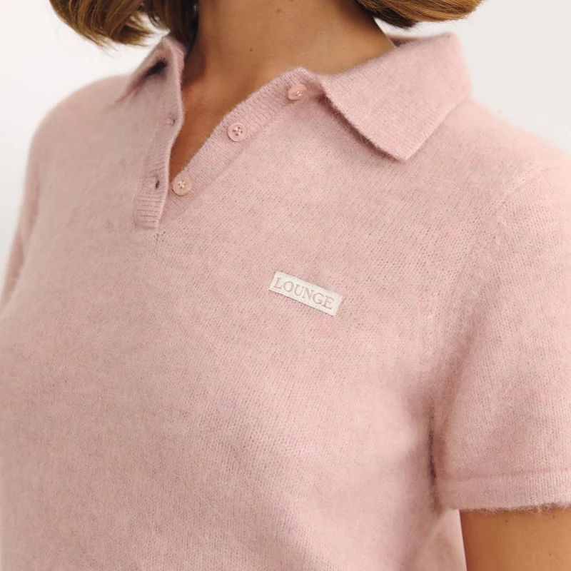 Gestrickter Poloshirt - Rosa