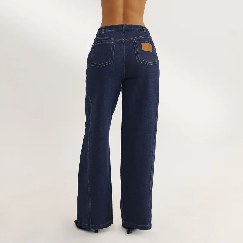 Low-Rise-Jeans mit Weitem Bein - Indigo