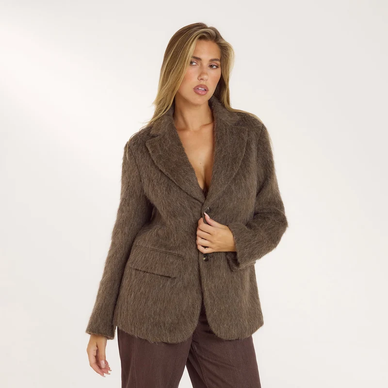 Oversize Blazer aus Wollgemisch - Hellbraun