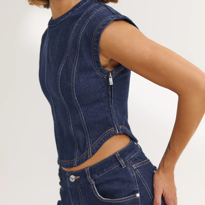 Tailliertes Denim-Oberteil - Indigo