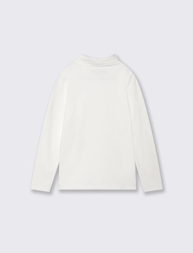 T-shirt collo alto manica lunga interlock - Bianco latte