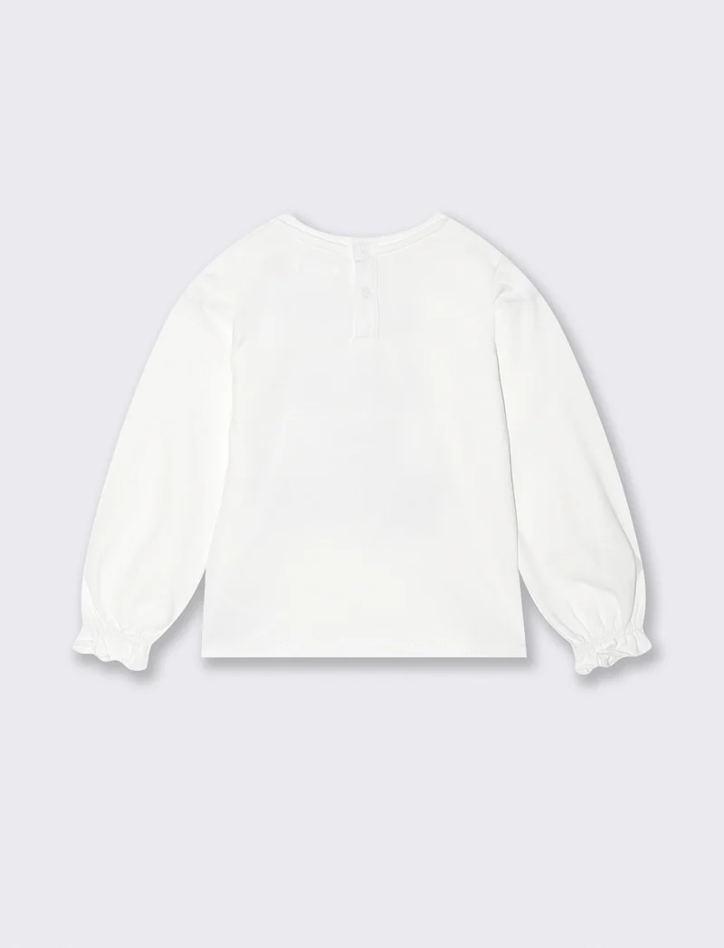T shirt manica lunga girocollo con stampa - Bianco latte