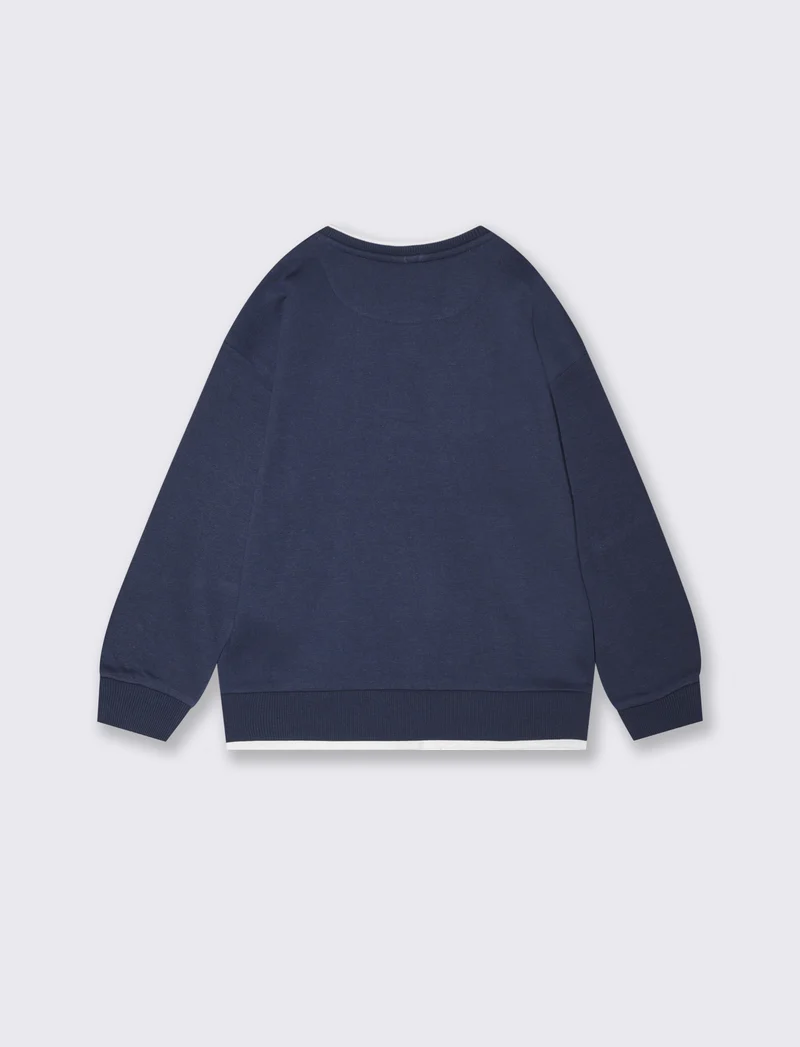 Felpa girocollo con ricamo e comfort - Blu