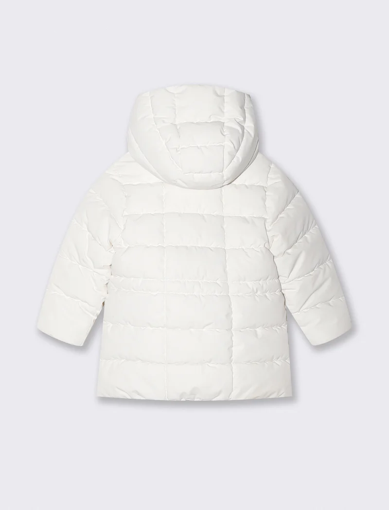 Giaccone lungo con cappuccio e patch - Bianco latte