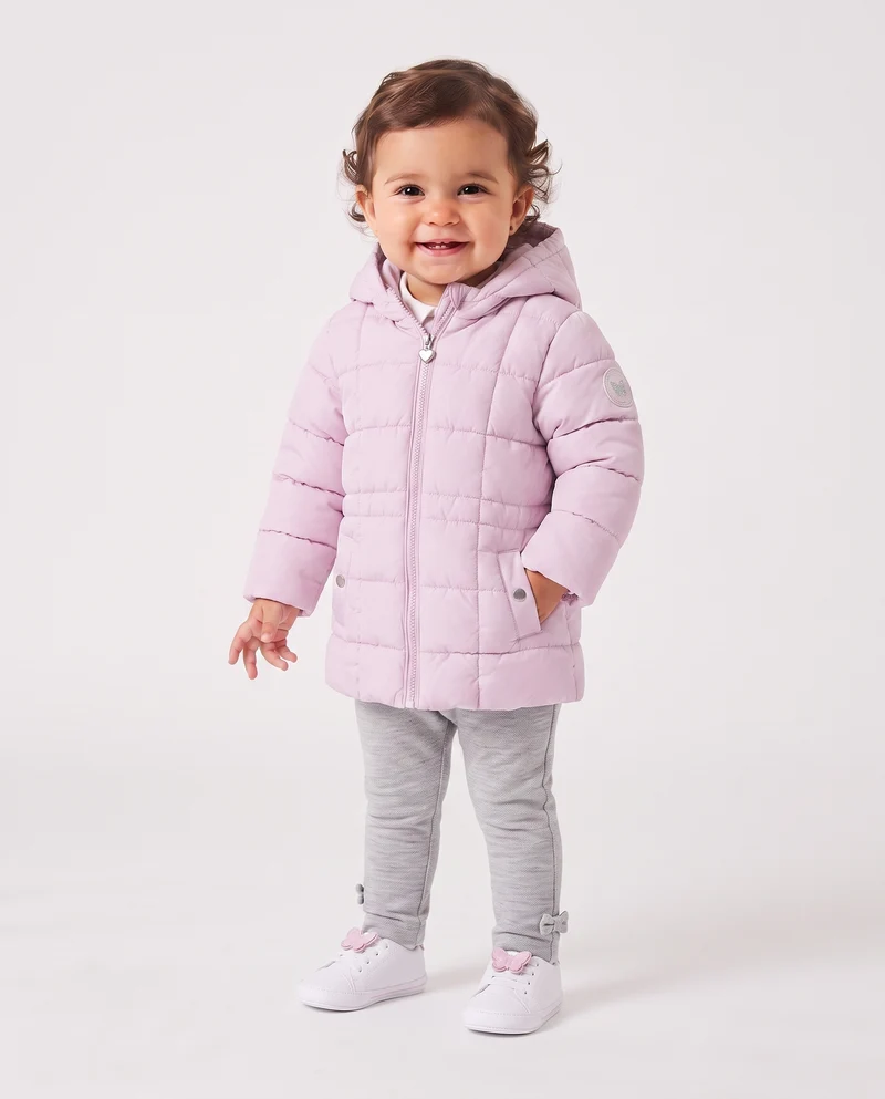Giaccone lungo con cappuccio e patch - Rosa