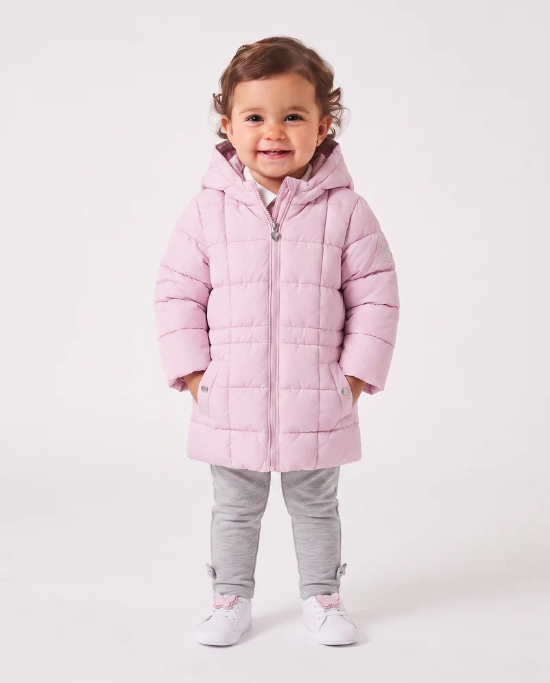 Giaccone lungo con cappuccio e patch - Rosa