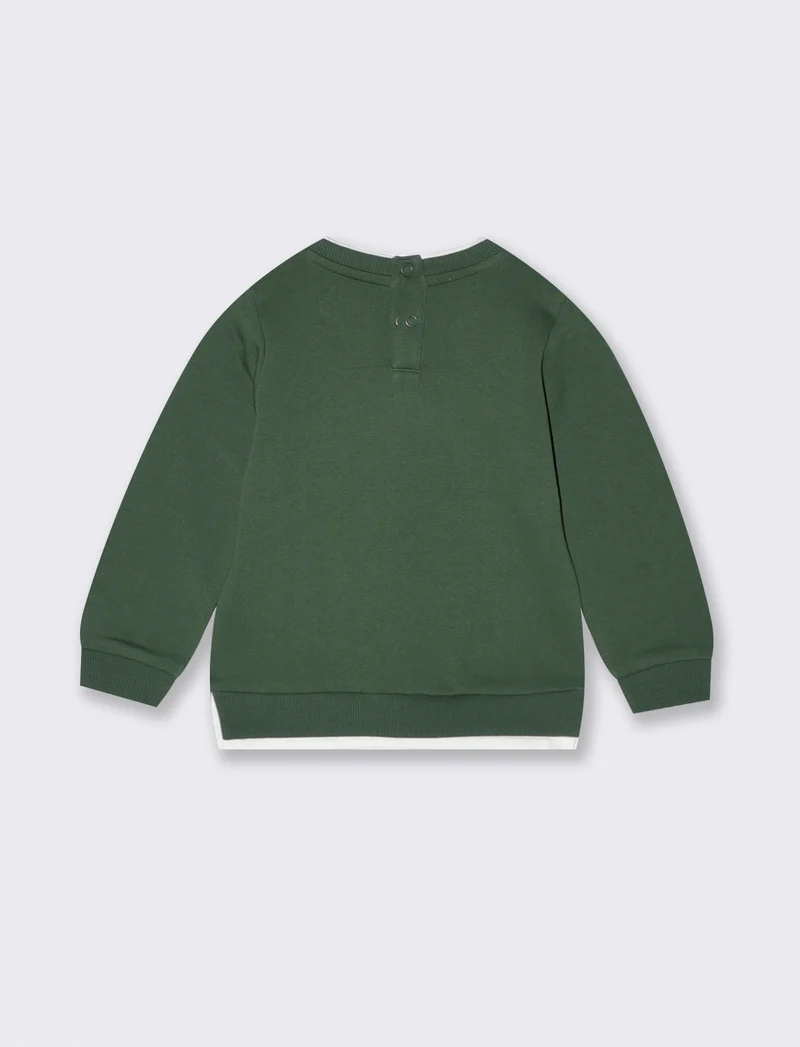Felpa girocollo con ricamo e inserti - Verde abete