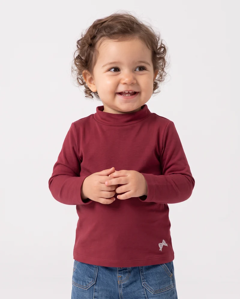 T-shirt basica collo alto manica lunga - Bordeaux