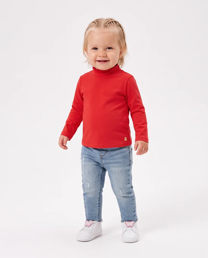 T-shirt collo alto manica lunga interlock - Rosso