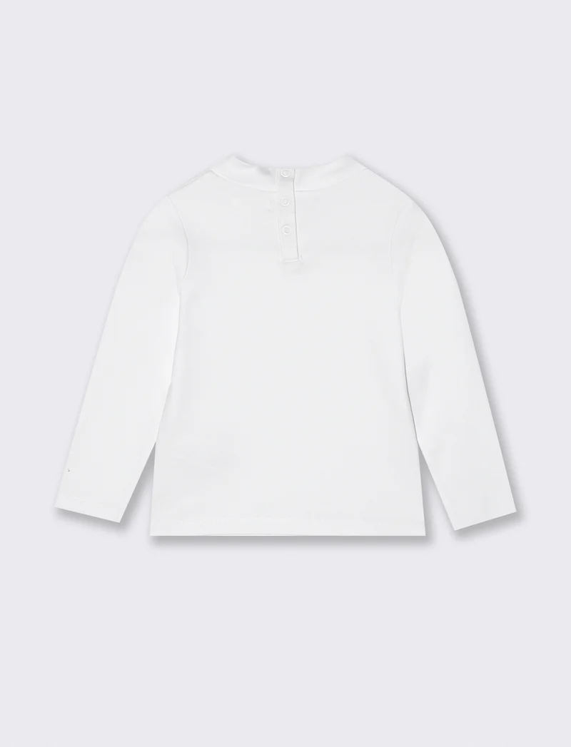 T-shirt collo alto manica lunga interlock - Bianco