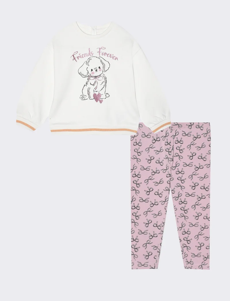 Set due pezzi con pantaloni stampati - Bianco latte