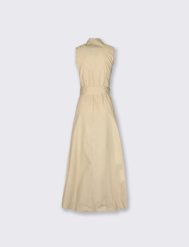 Abito lungo giromanica con cintura - Beige corda
