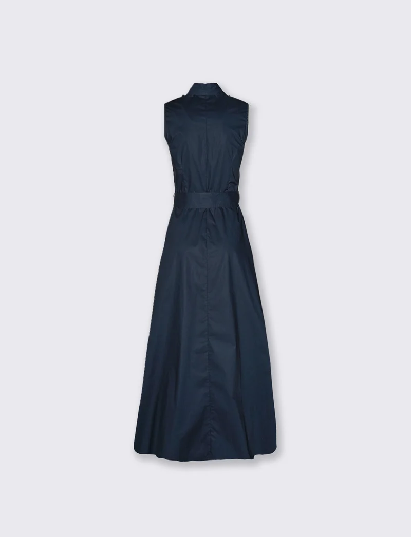 Abito lungo giromanica con cintura - Blu