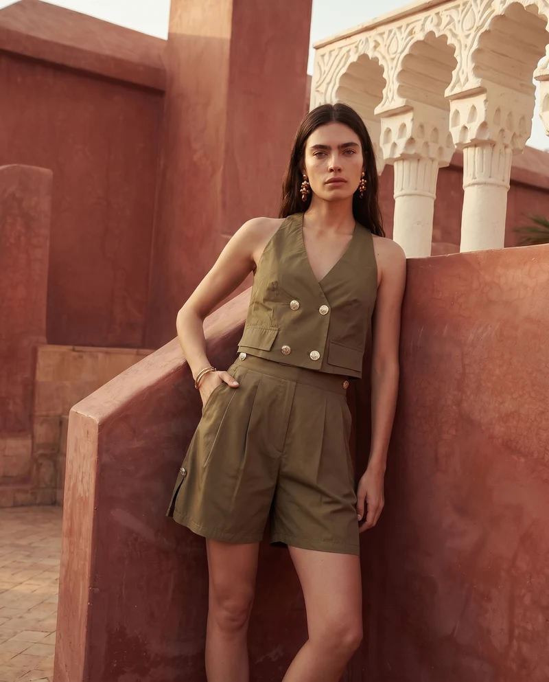 Top crop donna con tasche e bottoni - Ve.milit.