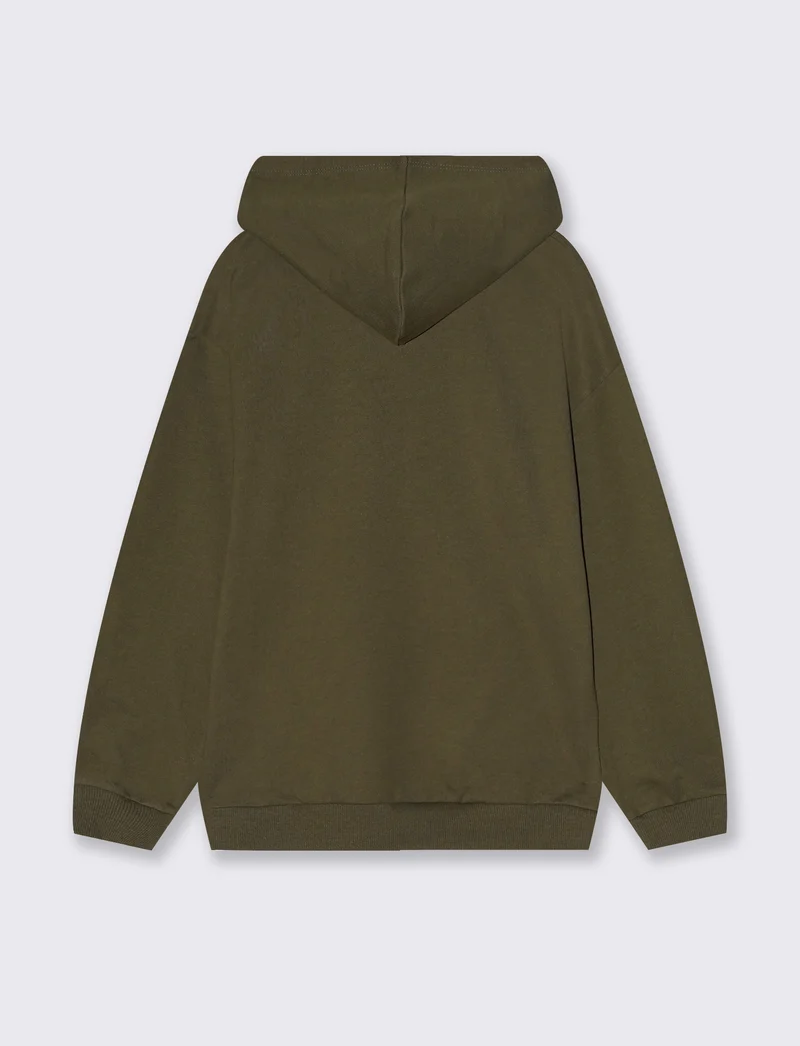 Felpa con cappuccio e stampa originale - Verde militare