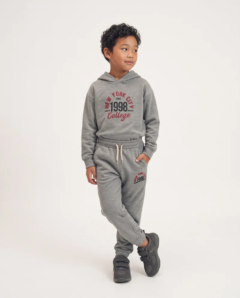 Jogger in felpa con stampa college - Grigio chiaro mel.