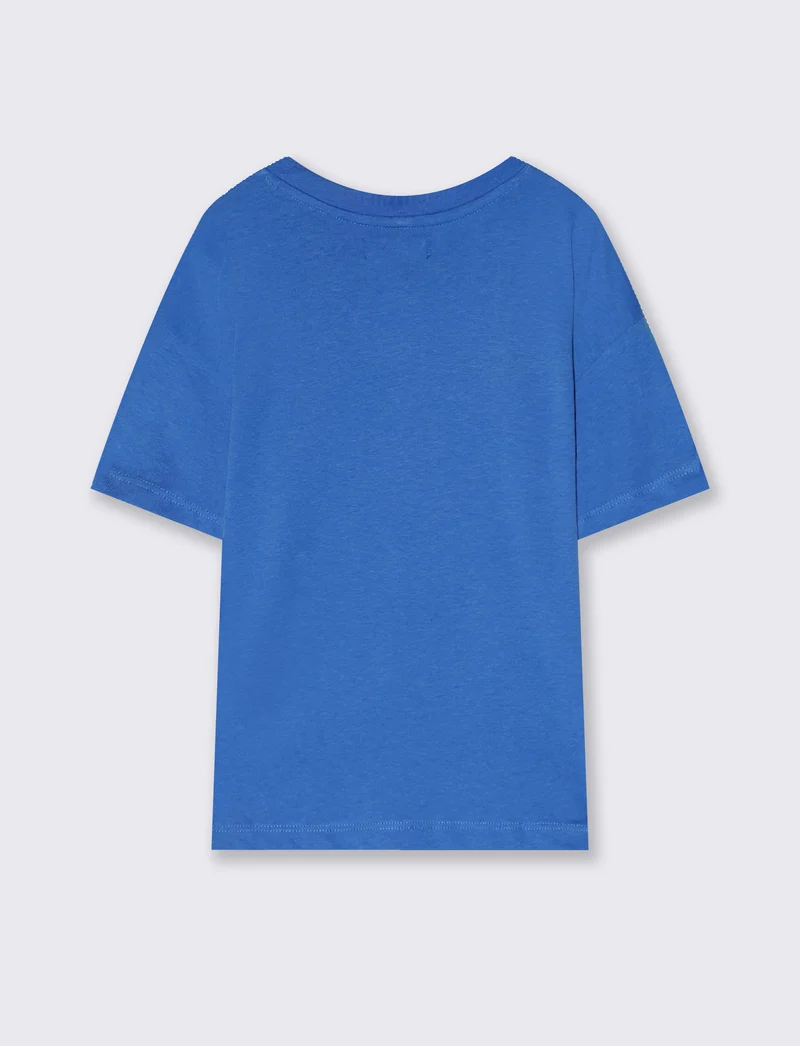 T-shirt Serafino in cotone mezza manica - Azzurro cielo