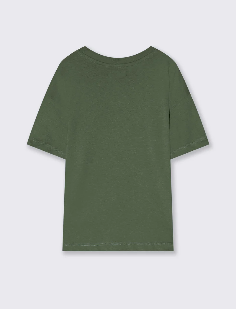 T-shirt Serafino in cotone mezza manica - Verde salvia