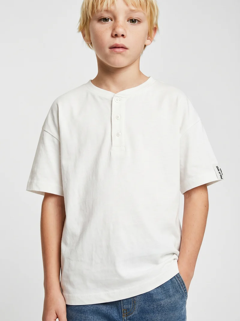 T-shirt Serafino in cotone mezza manica - Bianco