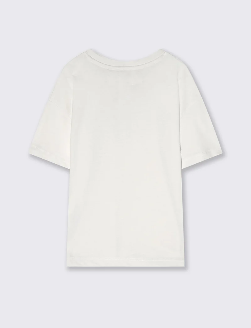 T-shirt Serafino in cotone mezza manica - Bianco