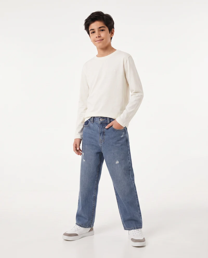 Jeans loose fit con scritta college - Denim