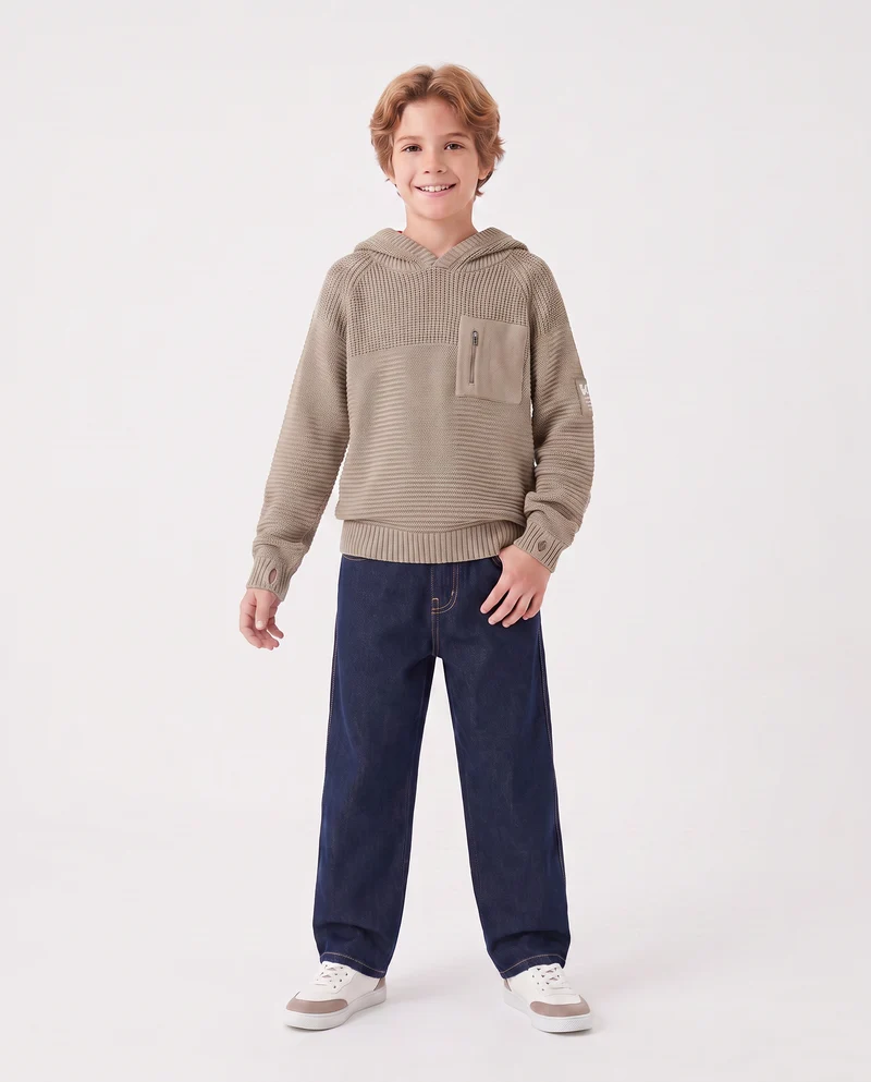 Maglia con cappuccio in misto cotone - Beige