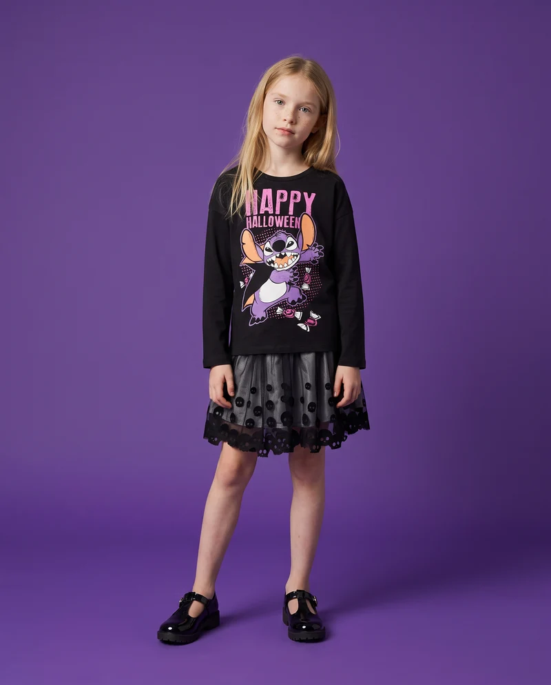 T-shirt manica lunga Halloween Stitch Disney - Nero