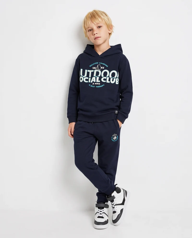 Jogger in felpa con stampa e tasche - Blu