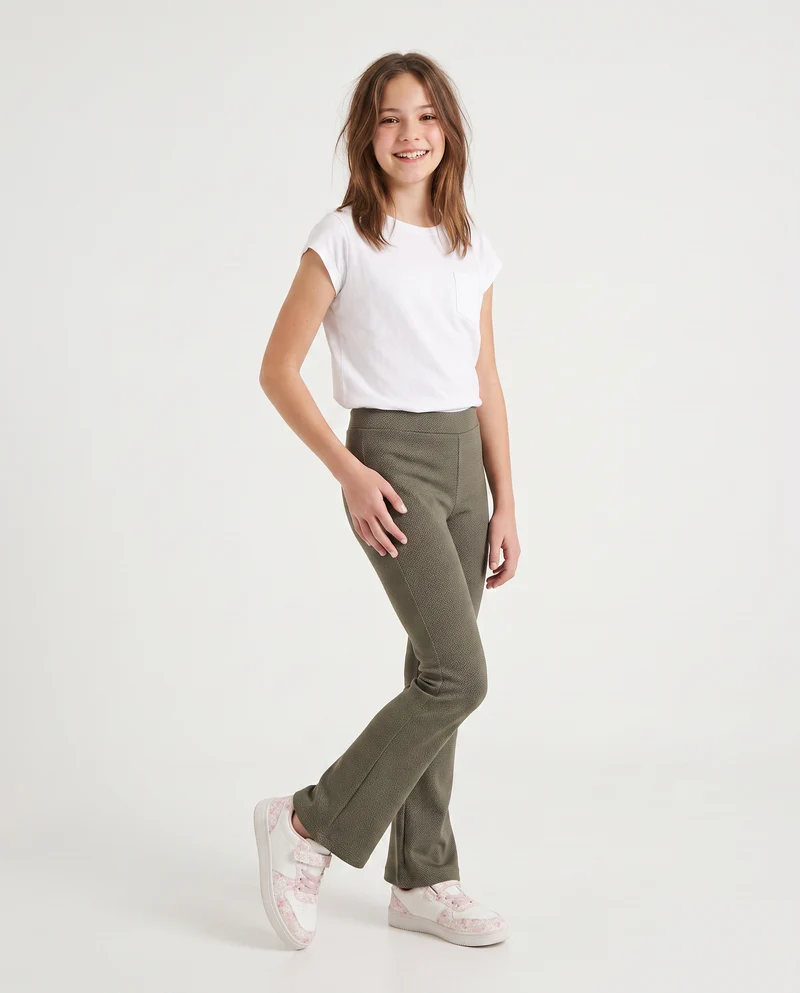 Pantaloni flare in tessuto spigato elastico - Verde