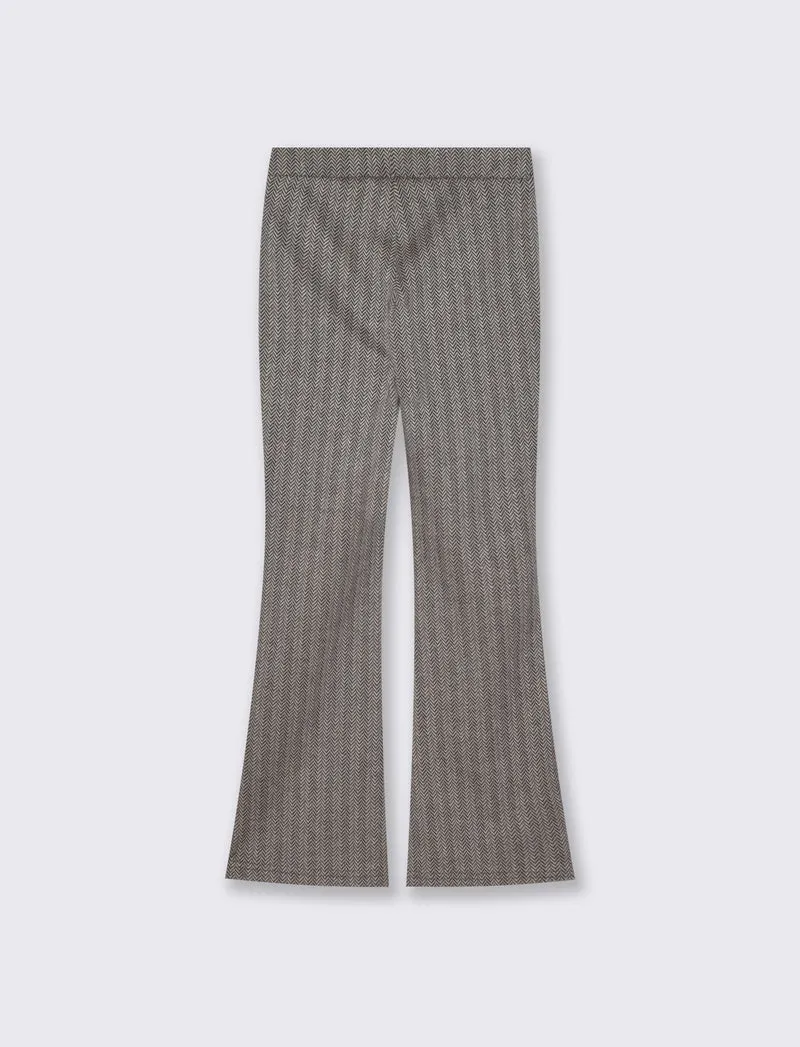 Pantaloni flare in tessuto spigato elastico - Beige