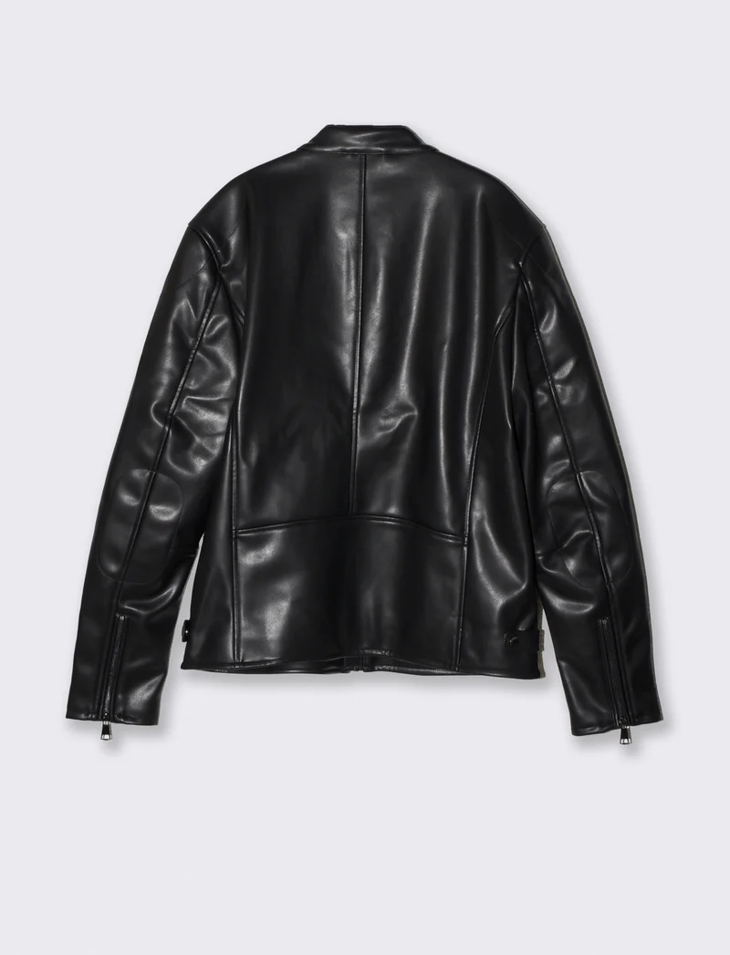Giubbotto Biker Effetto Pelle con Collo - Nero