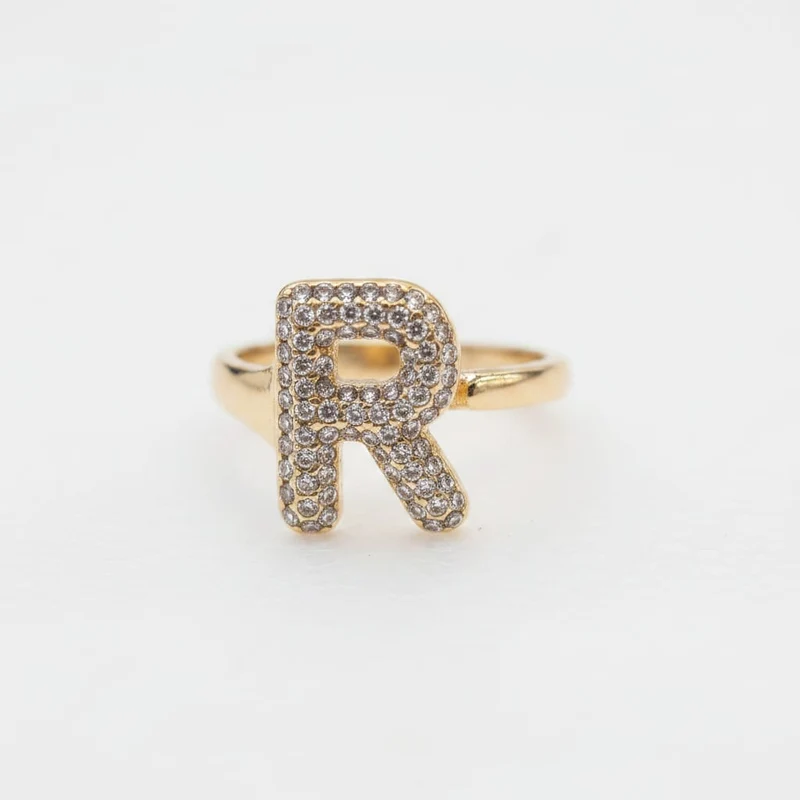 Anello lettera con strass regolabile - Var 6
