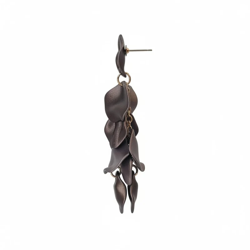 Orecchini pendenti con petali satinati - Grigio