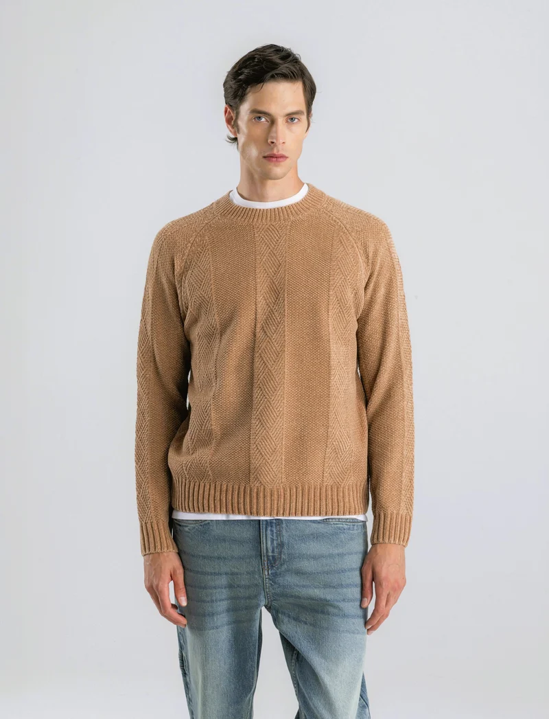 MAGLIA JACQUARD IN CINIGLIA - Cammello
